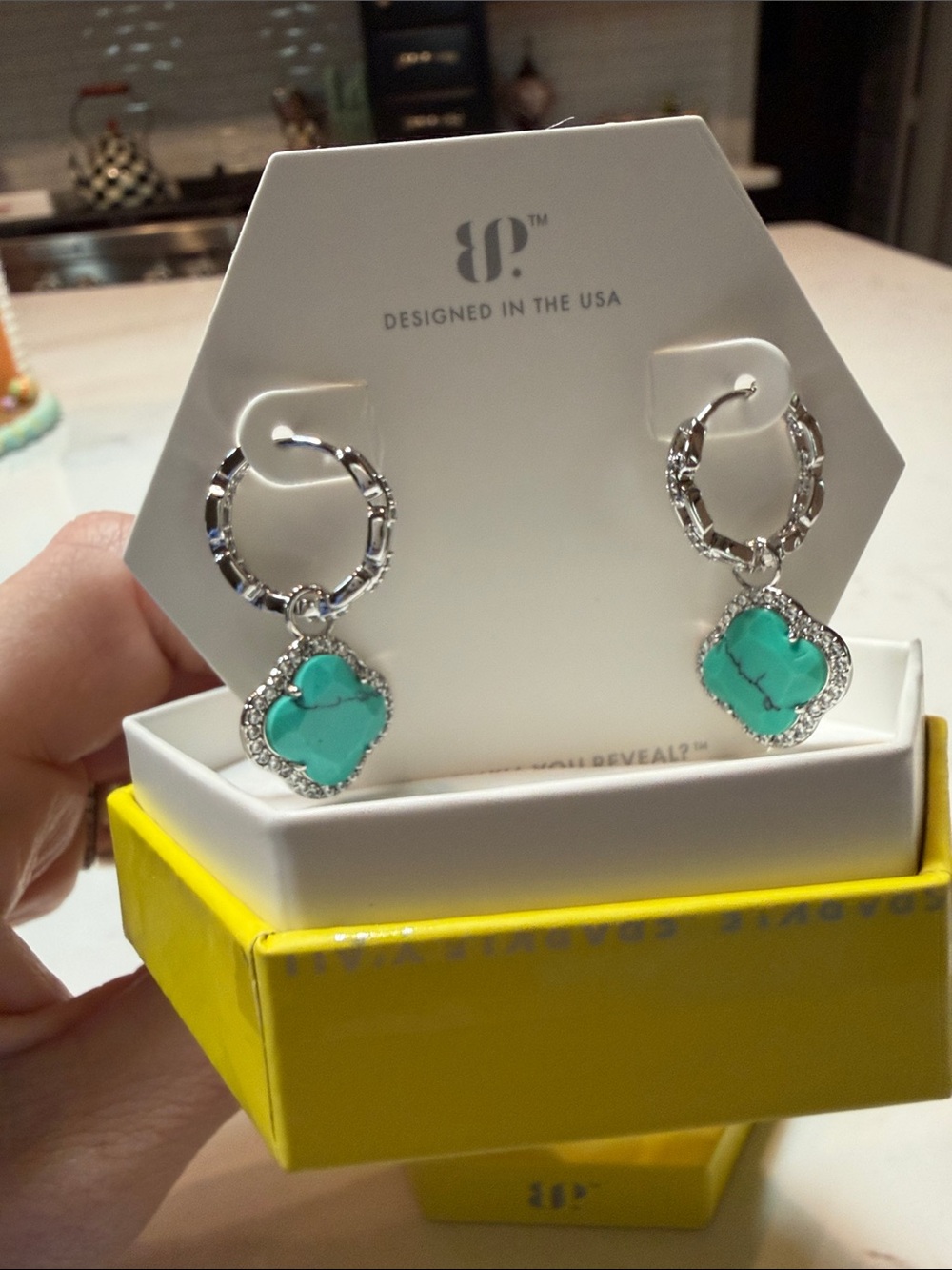 Bomp Party Clovers- Beach Day Babe Turquoise Magnesite Rhodium Plating